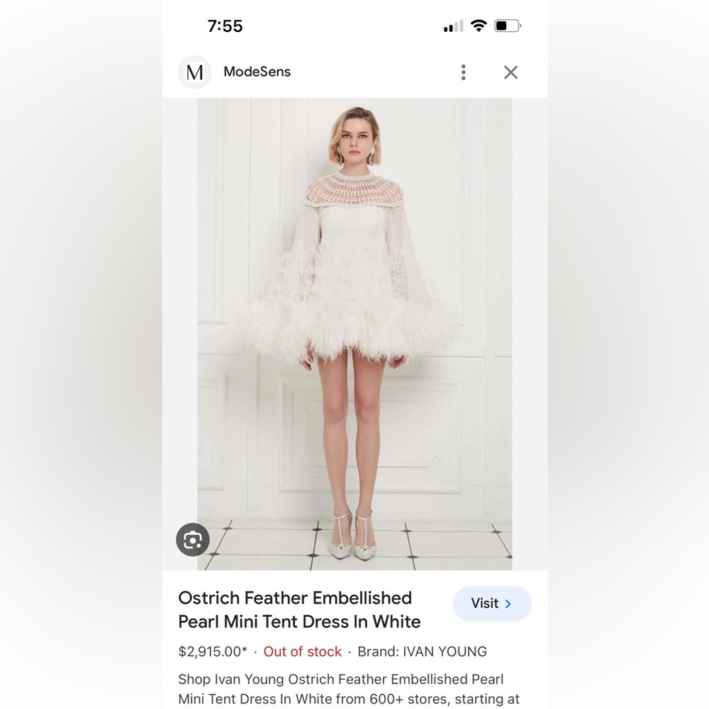 Ivan Young ostrich and pearl mini tent dress